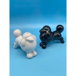 Vintage Poodle Salt & Pepper Shaker Set 3" Ceramic Black White Puppy Dog Animal